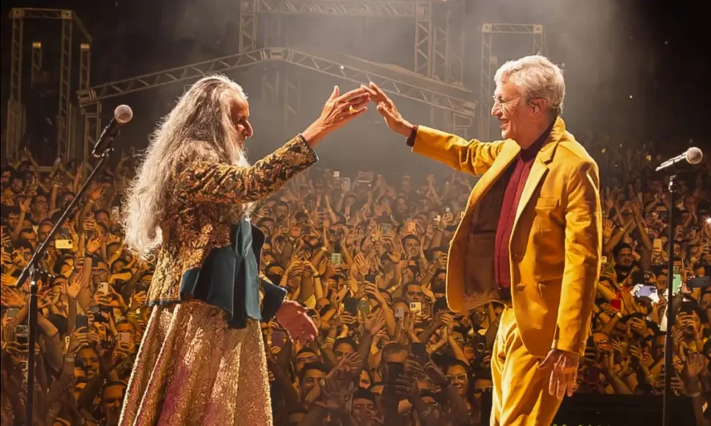 Maria Bethânia e Caetano Veloso de mãos dadas em show